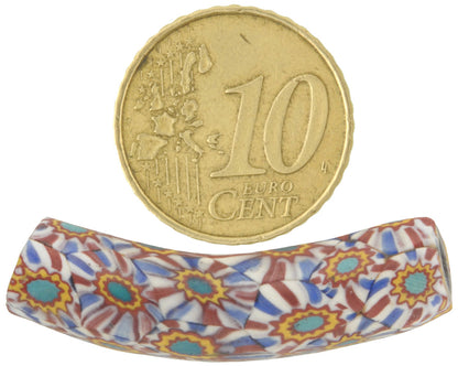 Rare Antique Surfboard-Shaped Venetian Millefiori Mosaic Trade Bead - 36Mm - zoomed-in detail
